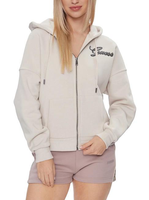 GUESS HOOD ZIP Felpa full zip con cappuccio muted stone - Felpe Donna