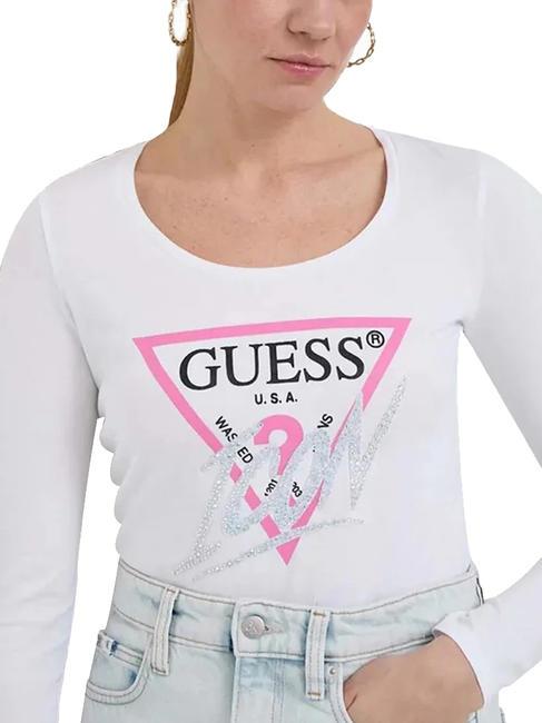 GUESS LS VN ICON T-shirt manica lunga in cotone purwhite - T-shirt e Top Donna