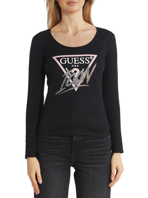 GUESS LS VN ICON T-shirt manica lunga in cotone jetbla - T-shirt e Top Donna