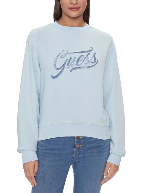 GUESS STONES LOGO Felpa girocollo con strass acid whimsical blue - Felpe Donna