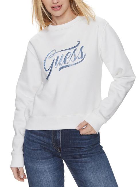 GUESS STONES LOGO Felpa girocollo con strass purwhite - Felpe Donna