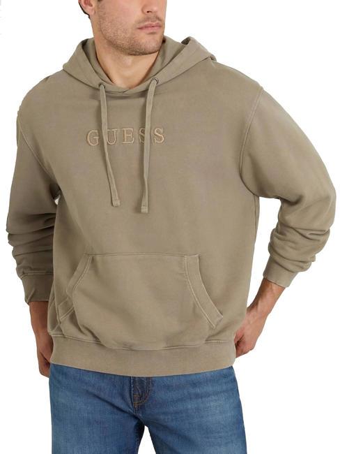 GUESS FINCH TERRY Felpa con tasca e cappuccio slate taupe multi - Felpe Uomo