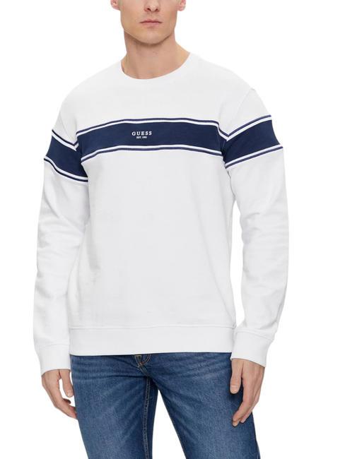 GUESS INSERTED STRIPE Felpa girocollo in cotone purwhite - Felpe Uomo