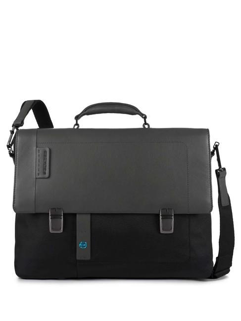 PIQUADRO P16 Cartella pelle e tessuto pc 15.6" nero - Cartelle Lavoro