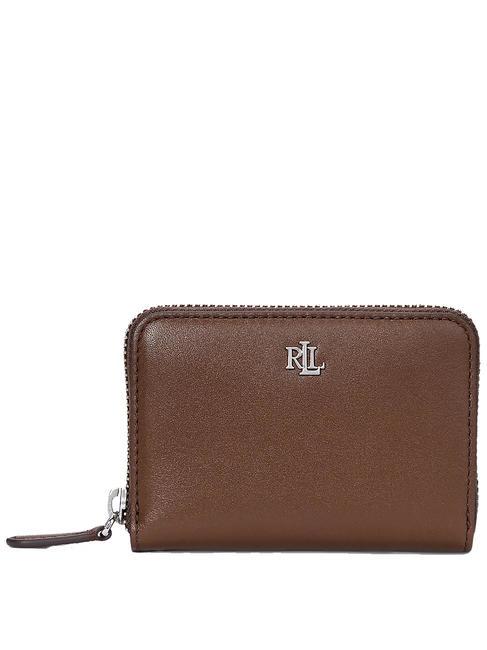 RALPH LAUREN RL LOGO Portafoglio zip piccolo in pelle dark mahogany - Portafogli Donna