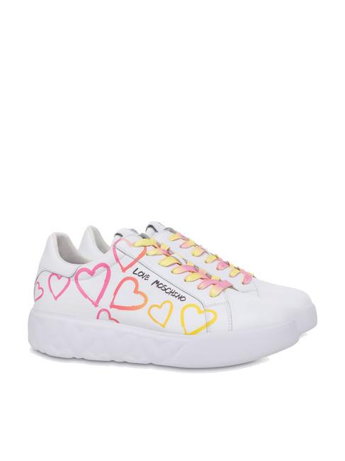 LOVE MOSCHINO HEART 45 Sneakers in pelle bianco/fuxia - Scarpe Donna