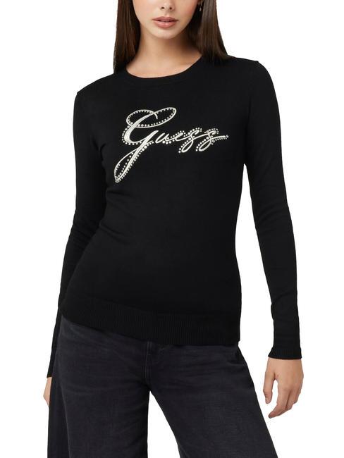 GUESS OLIVE Maglioncino girocollo con strass jetbla - Maglie Donna