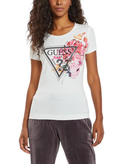 GUESS TRIANGLE PEONY T-shirt con stampa e borchiette purwhite - T-shirt e Top Donna