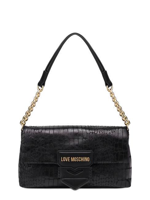 LOVE MOSCHINO SOFT CROCO Borsa a spalla manico catena Nero - Borse Donna