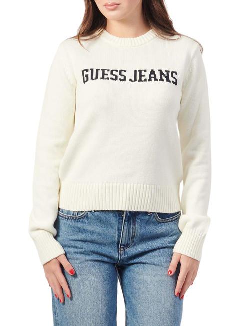 GUESS JEANS INTARSIA  Maglia in cotone warm white - Maglie Donna