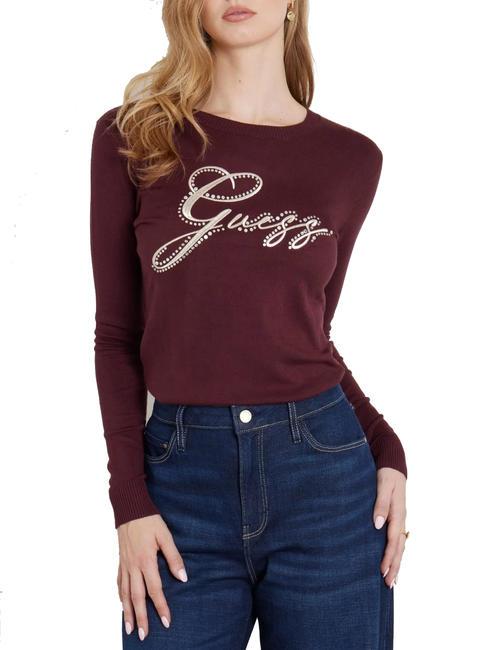 GUESS OLIVE Maglioncino girocollo con strass red noir - Maglie Donna