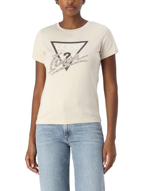 GUESS SS CN ICON  T-Shirt in cotone pearl oyster - T-shirt e Top Donna