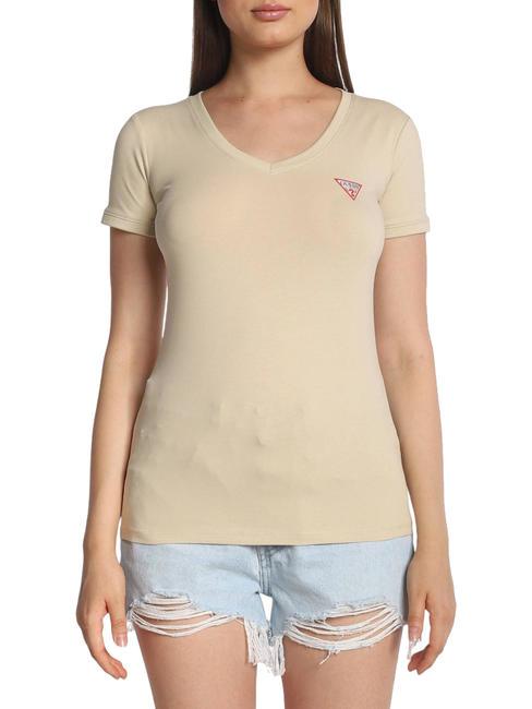 GUESS MINI TRIANGLE T-shirt scollo a V pearl oyster - T-shirt e Top Donna