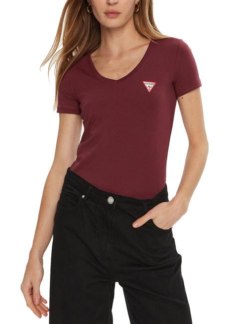 GUESS MINI TRIANGLE T-shirt scollo a V burgundy rose - T-shirt e Top Donna