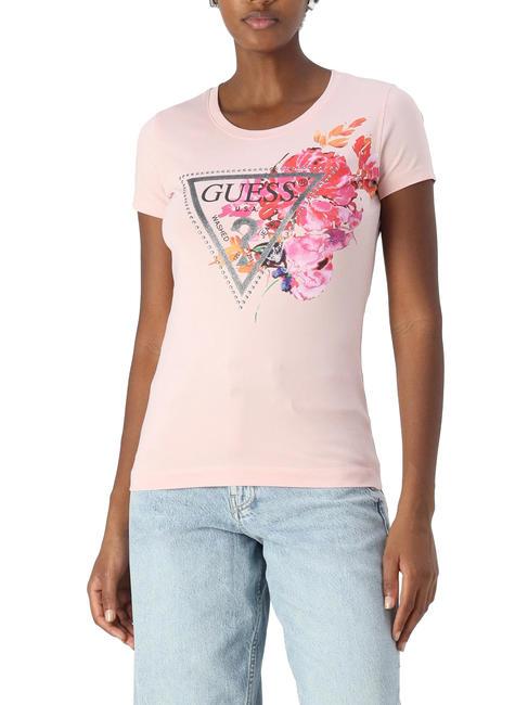 GUESS TRIANGLE PEONY T-shirt con stampa e borchiette pink roses - T-shirt e Top Donna