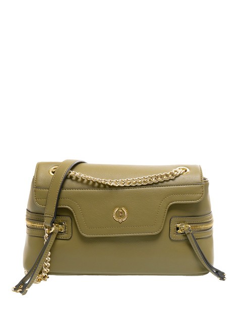 POLLINI ZIPPER Borsa a spalla con catena oliva - Borse Donna