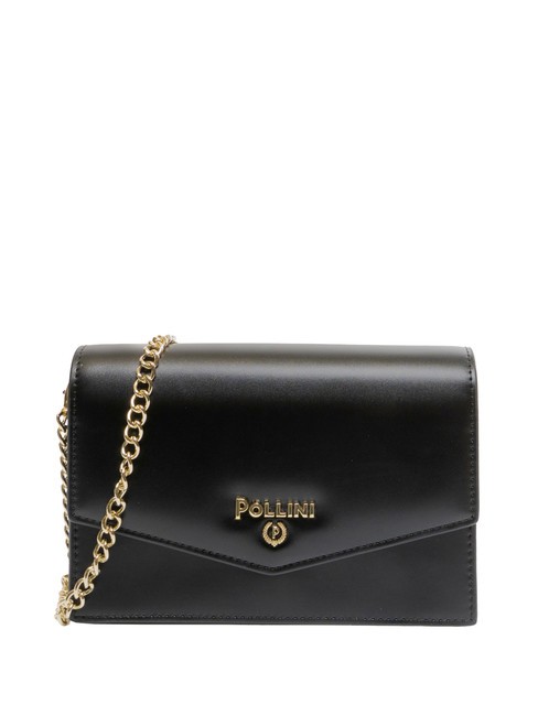 POLLINI METALLIC LOGO Pochette bustina tracolla catena Nero - Borse Donna