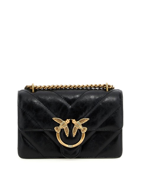 PINKO LOVE ONE MINI Borsa mini in pelle crosta nero-antique gold - Borse Donna