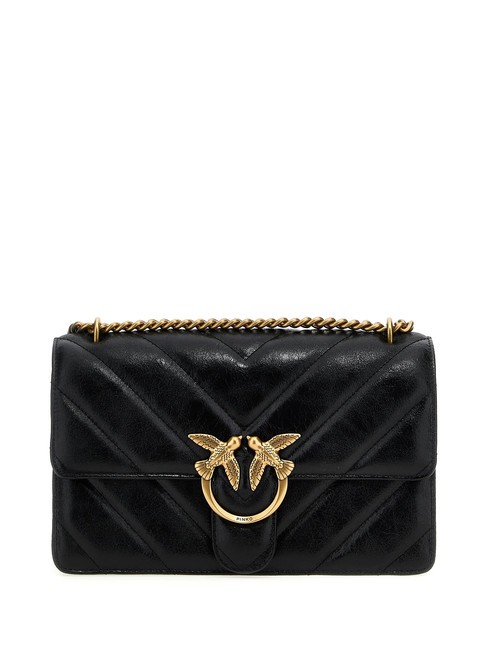 PINKO LOVE ONE CLASSIC Borsa a tracolla in pelle crosta nero-antique gold - Borse Donna