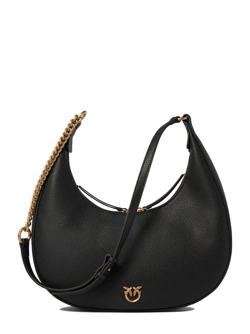 PINKO BRIOSCHE Borsa mezzaluna in pelle a tracolla nero-antique gold - Borse Donna