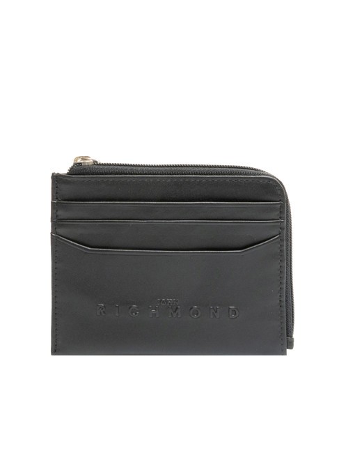 JOHN RICHMOND EMBOSSED LOGO Portafoglio piatto in pelle con zip black - Portafogli Uomo