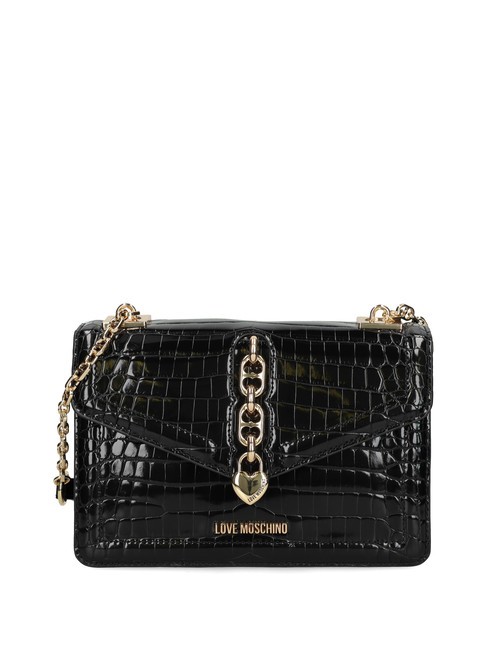 LOVE MOSCHINO CHAIN CROCO Borsa a spalla stampata Nero - Borse Donna