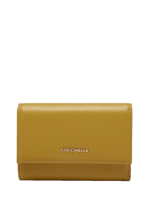 COCCINELLE METALLIC SOFT Portafoglio bifold in pelle martellata citronella - Portafogli Donna