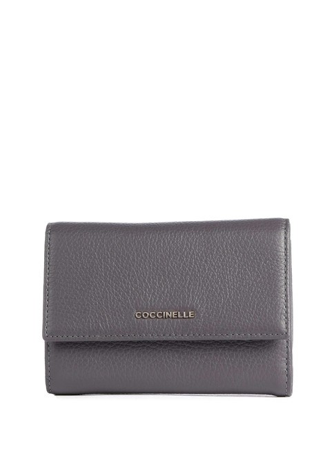 COCCINELLE METALLIC SOFT Portafoglio bifold in pelle martellata ardesia - Portafogli Donna