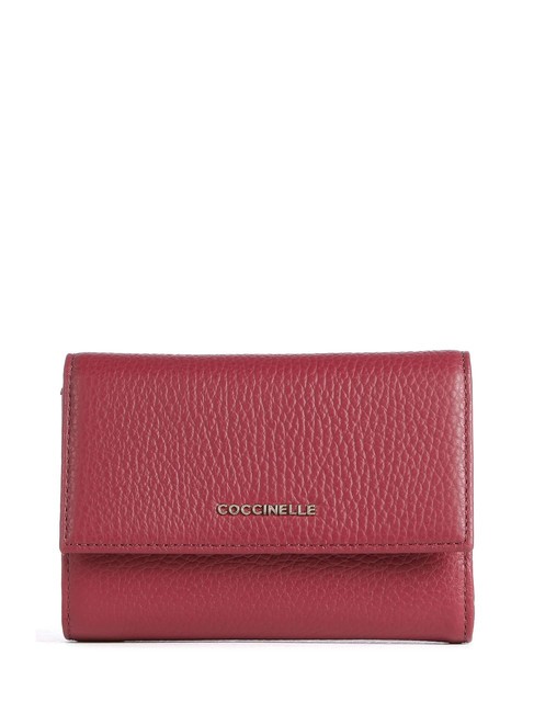 COCCINELLE METALLIC SOFT Portafoglio bifold in pelle martellata garnet red - Portafogli Donna