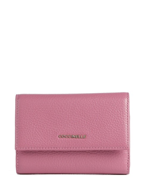 COCCINELLE METALLIC SOFT Portafoglio bifold in pelle martellata pulp pink - Portafogli Donna