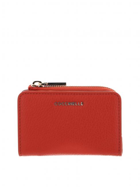 COCCINELLE METALLIC LOGO Porta carte in pelle tangerine - Portafogli Donna