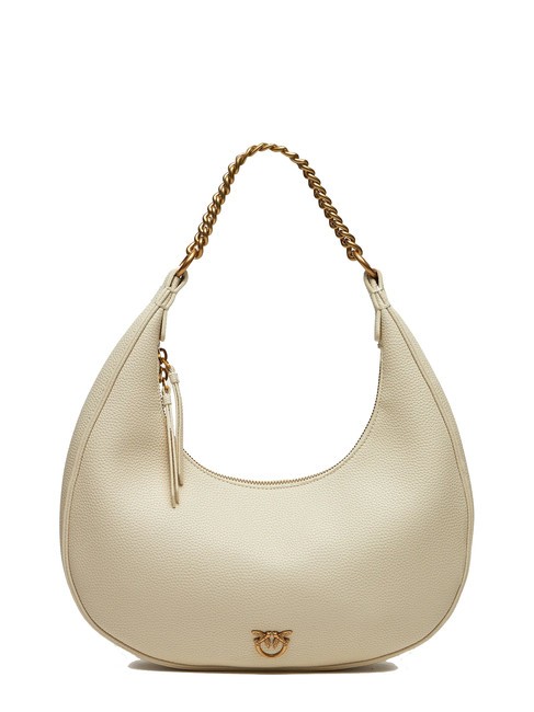 PINKO BRIOSCHE Borsa mezzaluna in pelle a tracolla bianco seta-antique gold - Borse Donna