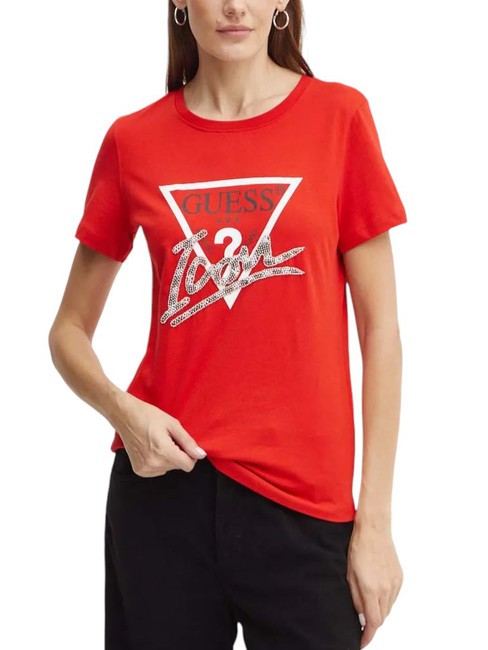 GUESS SS CN ICON  T-Shirt in cotone delicious red - T-shirt e Top Donna