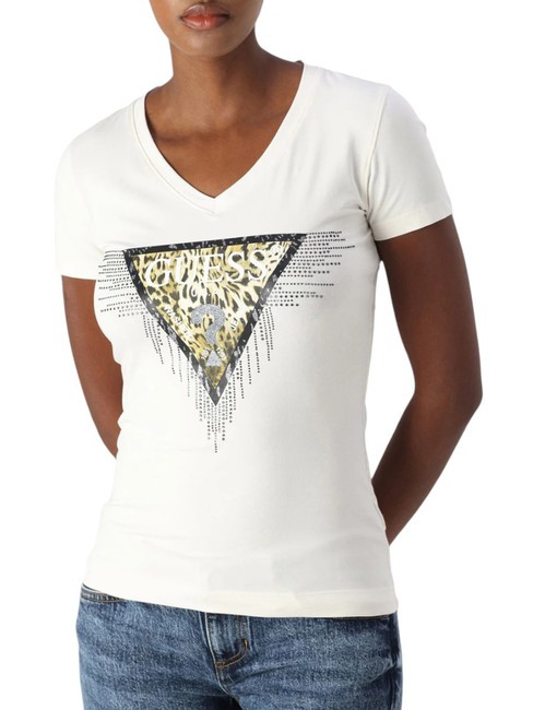 GUESS TRIANGLE TIGER  T-shirt a maniche corte cremwhi - T-shirt e Top Donna