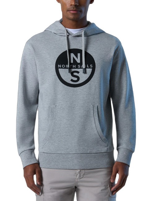 NORTH SAILS BASIC Felpa stampa logo con cappuccio grey melange - Felpe Uomo