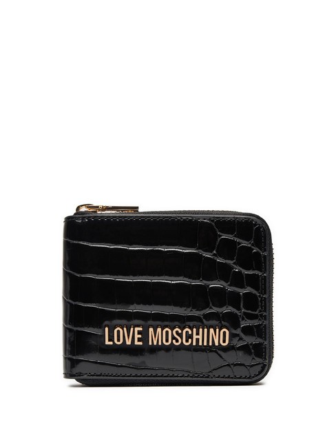 LOVE MOSCHINO SHINY CROCO Portafoglio zip around piccolo Nero - Portafogli Donna