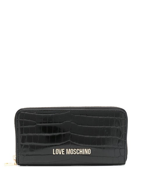 LOVE MOSCHINO SHINY CROCO Portafoglio grande zip around Nero - Portafogli Donna