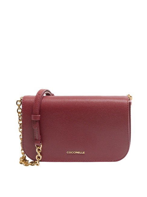 COCCINELLE CLOUD TEXTURED Borsa mini in pelle tracolla catena garnet red - Borse Donna