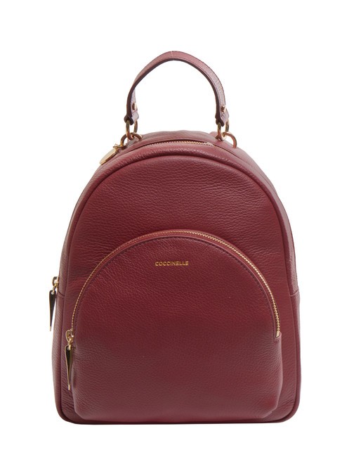 COCCINELLE ALPHA Zaino rotondo in pelle con tasca garnet red - Borse Donna