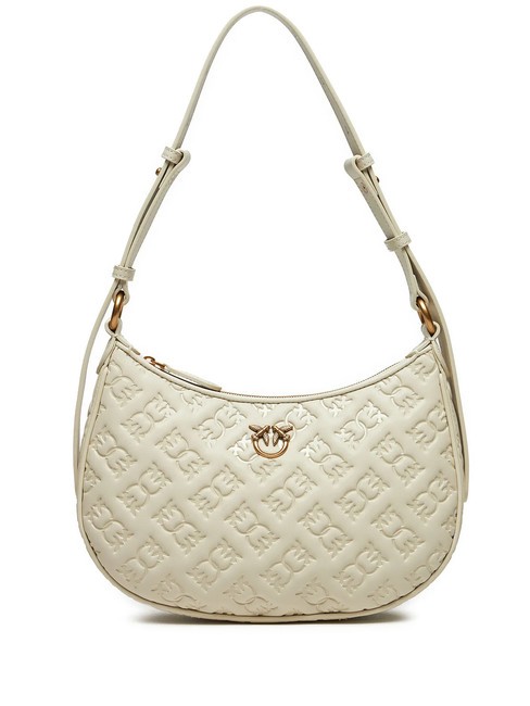 PINKO HALF MOON MINI  Borsa a spalla, in pelle bianco seta-antique gold - Borse Donna