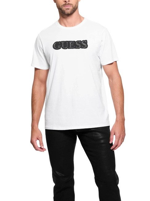 GUESS EMBELLISHED LOGO  T-Shirt in cotone purwhite - T-shirt Uomo