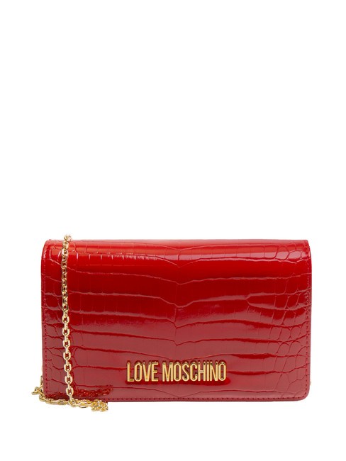 LOVE MOSCHINO SHINY CROCO Pochette con tracollina metallica ROSSO - Borse Donna