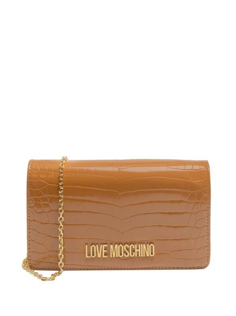 LOVE MOSCHINO SHINY CROCO Pochette con tracollina metallica noce - Borse Donna