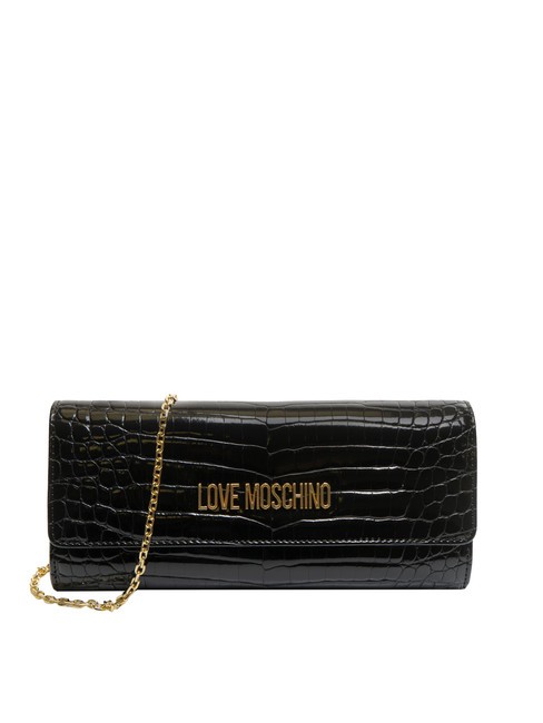 LOVE MOSCHINO SHINY CROCO Pochette slim con tracolla metallica Nero - Borse Donna