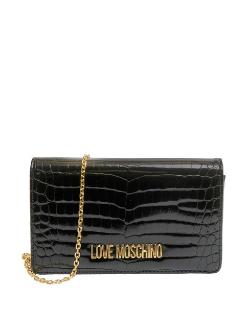 LOVE MOSCHINO SHINY CROCO Pochette con tracollina metallica Nero - Borse Donna