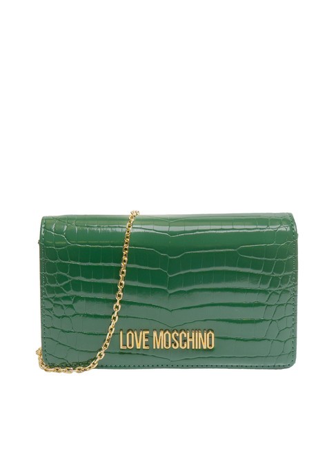 LOVE MOSCHINO SHINY CROCO Pochette con tracollina metallica verde - Borse Donna