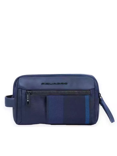 PIQUADRO STEVE Beauty case in pelle e tessuto blu - Beauty Case