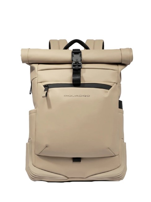 PIQUADRO CORNER SPECIALE GOMMATO Zaino roll-top porta pc 15.6" BEIGE - Zaini da lavoro porta PC