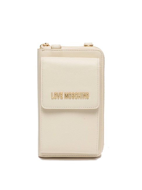 LOVE MOSCHINO METALLIC LOGO Portafoglio e porta smartphone con tracollina avorio - Portafogli Donna