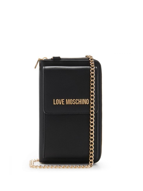 LOVE MOSCHINO METALLIC LOGO Portafoglio e porta smartphone con tracollina Nero - Portafogli Donna